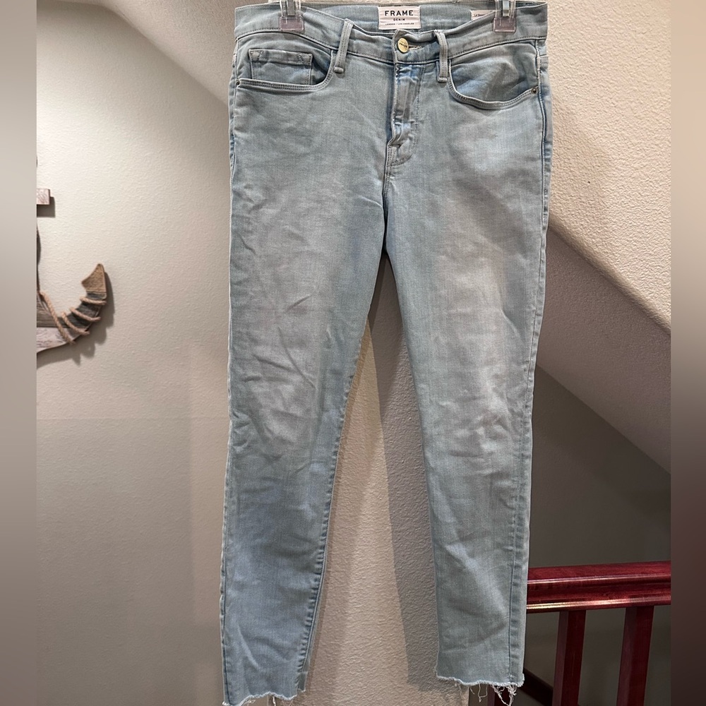 FRAME Le Skinny de Jeanne Crop Jeans Light Wash Raw Hem Size 28